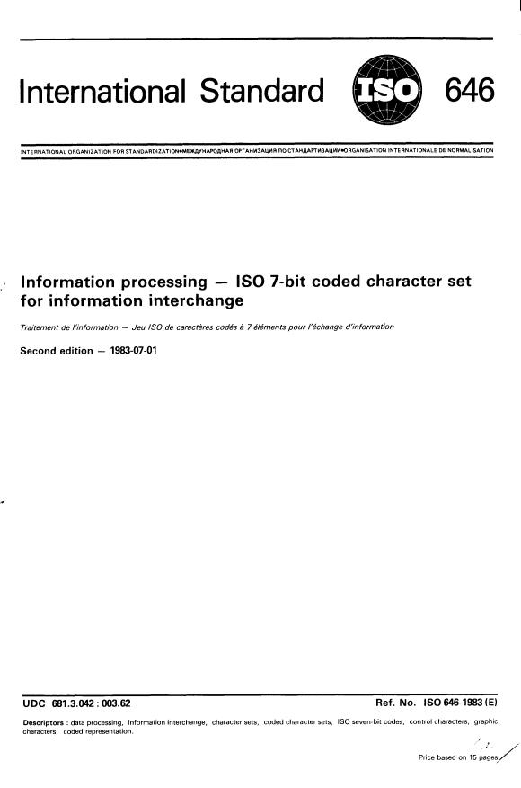 ISO 646:1983 - Information processing -- ISO 7-bit coded character set for information interchange