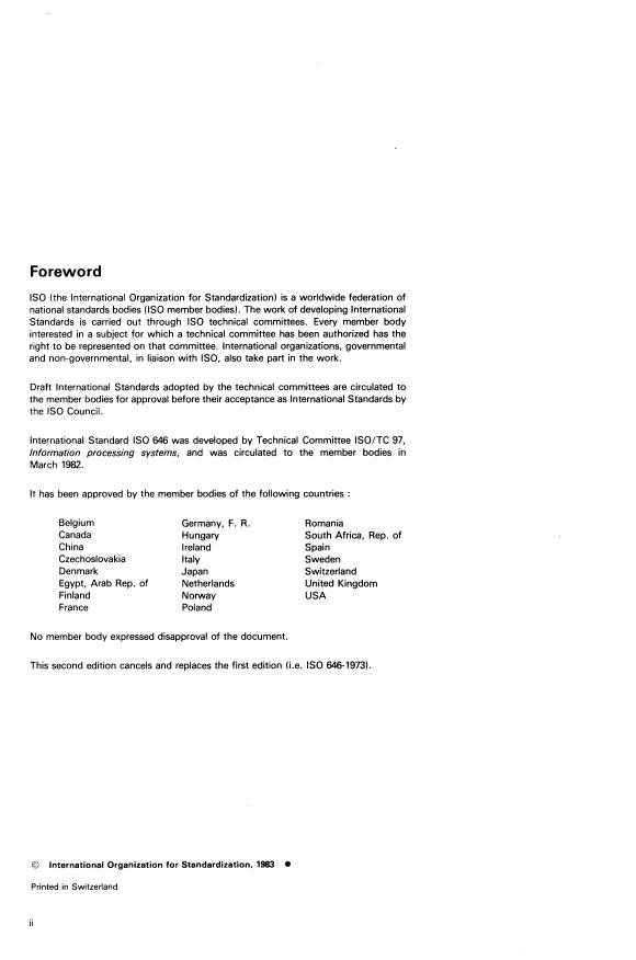 ISO 646:1983 ISO 646:1983 - Information processing -- ISO 7-bit coded character set for information interchange - Page 2 preview