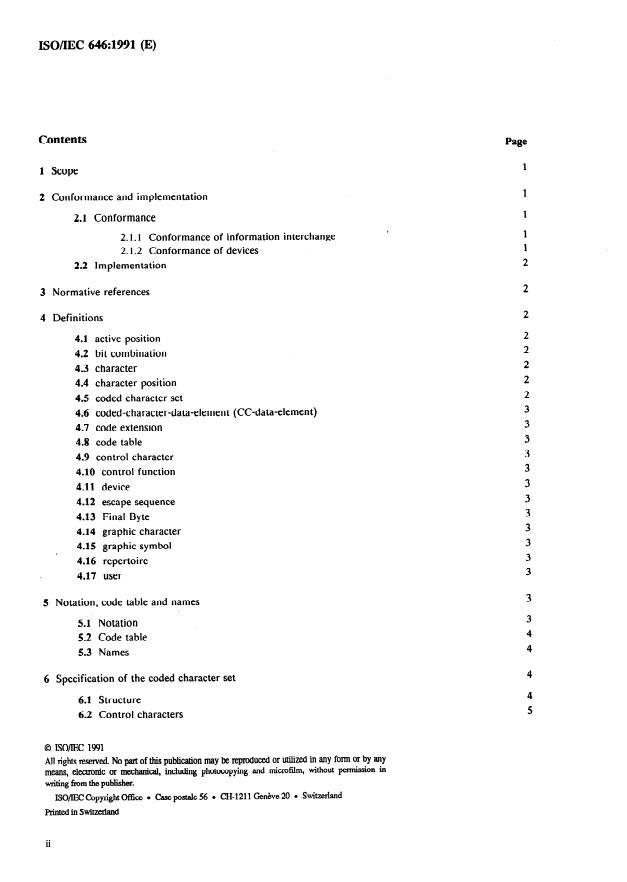 ISO/IEC 646:1991 ISO/IEC 646:1991 - Information technology -- ISO 7-bit coded character set for information interchange - Page 2 preview