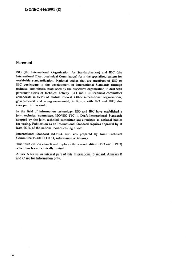 ISO/IEC 646:1991 ISO/IEC 646:1991 - Information technology -- ISO 7-bit coded character set for information interchange - Page 4 preview