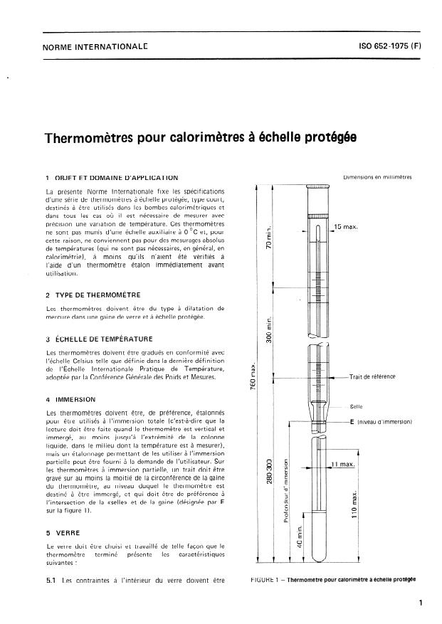 ISO 652:1975 - Thermometres pour calorimetres a échelle protégée