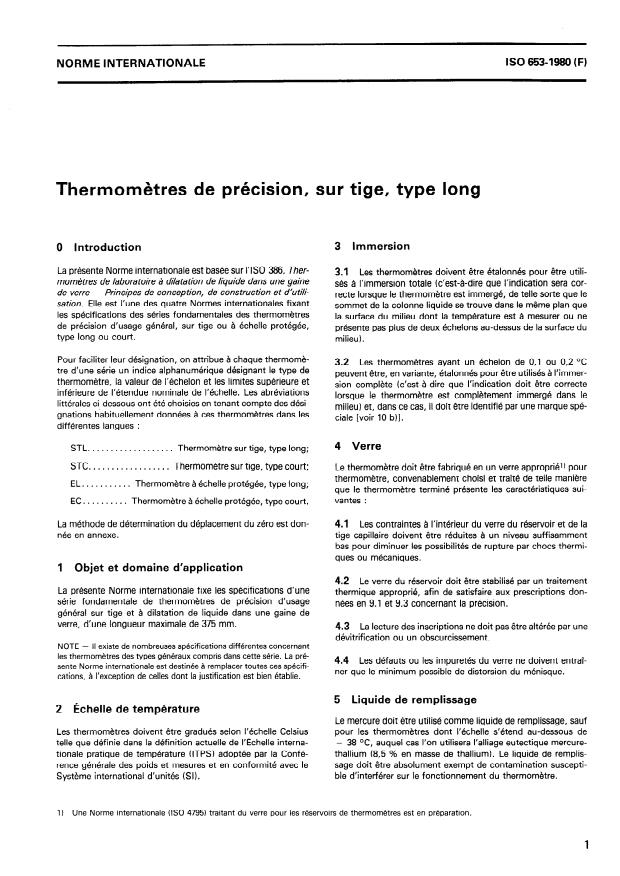 ISO 653:1980 - Thermometres de précision, sur tige, type long