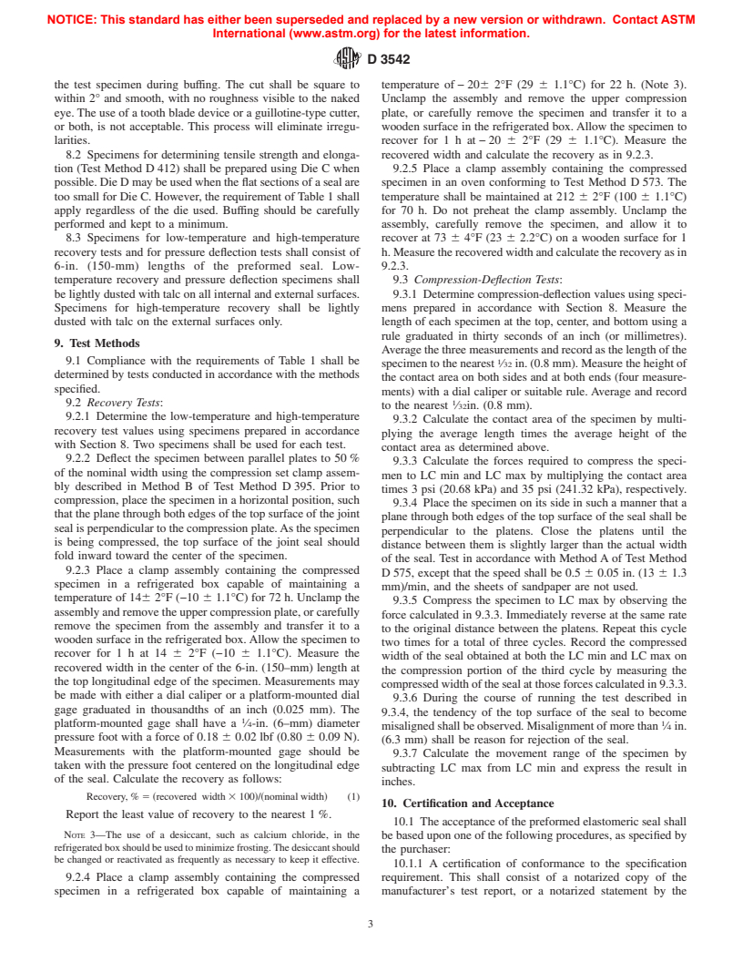 ASTM D3542-92(1998) - Standard Specification for Preformed Polychloroprene Elastomeric Joint Seals for Bridges