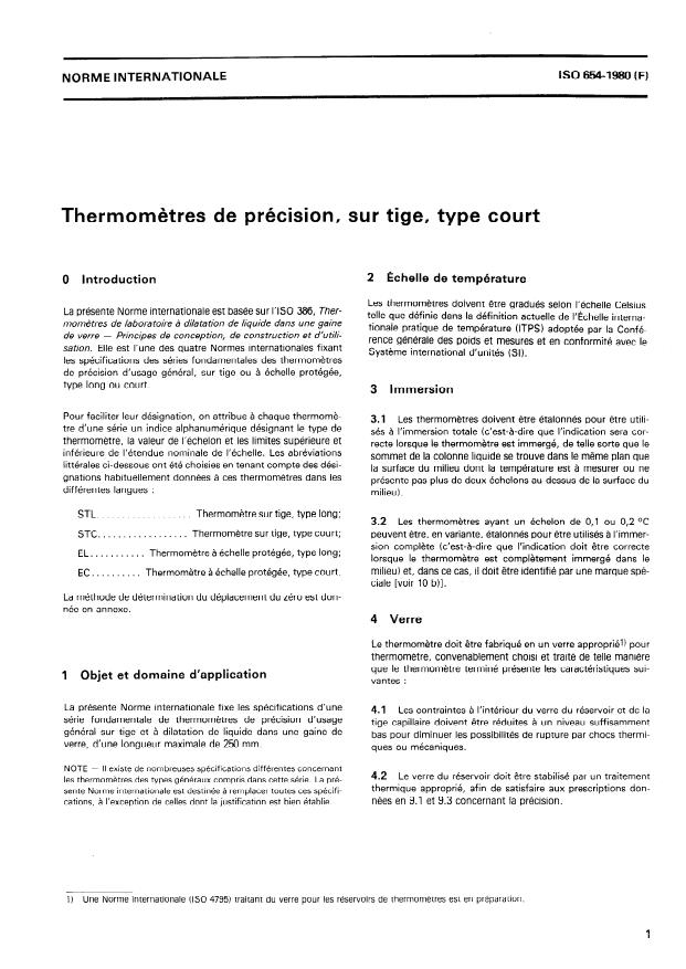 ISO 654:1980 ISO 654:1980 - Thermometres de précision, sur tige, type court - Page 3 preview