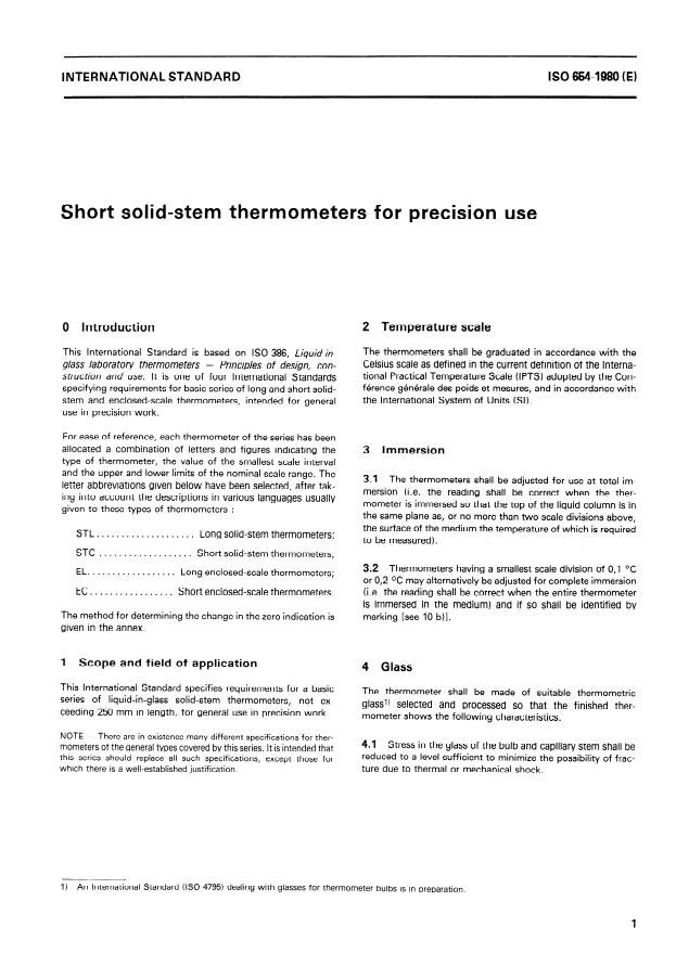 ISO 654:1980 ISO 654:1980 - Short solid-stem thermometers for precision use - Page 3 preview
