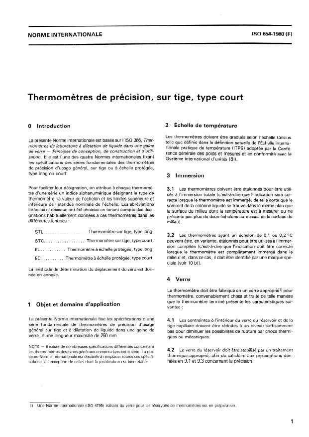 ISO 654:1980 ISO 654:1980 - Thermometres de précision, sur tige, type court - Page 3 preview
