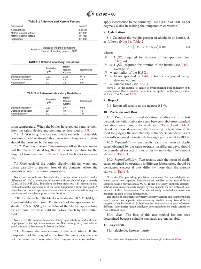 ASTM D2192-06 - Standard Test Method for Purity of Aldehydes and Ketones