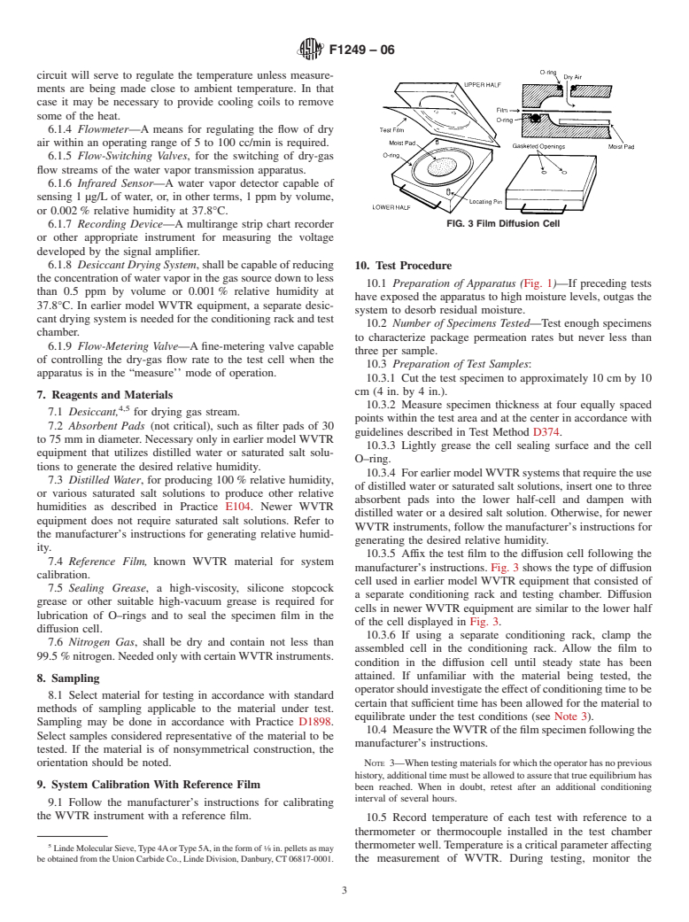 ASTM F1249-06 - Standard Test Method for Water Vapor Transmission Rate Through Plastic Film and Sheeting Using a Modulated Infrared Sensor