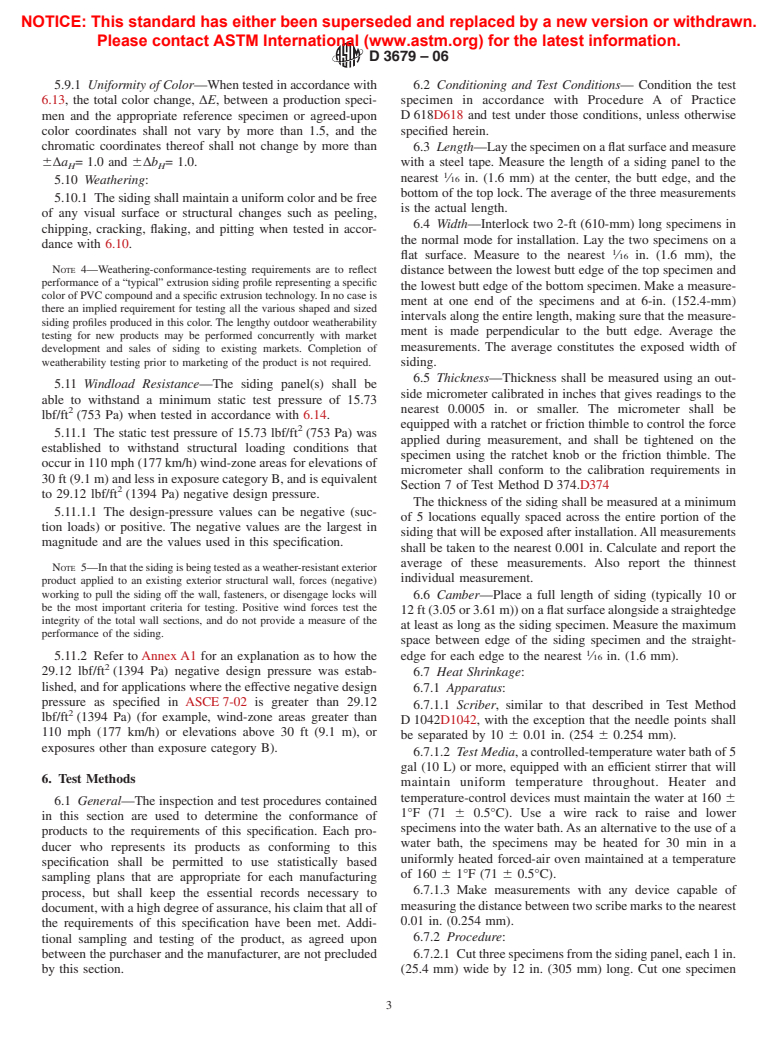 ASTM D3679-06 - Standard Specification for Rigid Poly(Vinyl Chloride) (PVC) Siding