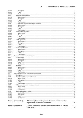 SIST EN 300 220-2 V3.2.1:2018 ETSI EN 300 220-2 V3.2.1 (2018-04) - Short Range Devices (SRD) operating in the frequency range 25 MHz to 1 000 MHz; Part 2: Harmonised Standard for access to radio spectrum for non specific radio equipment - Page 4 preview