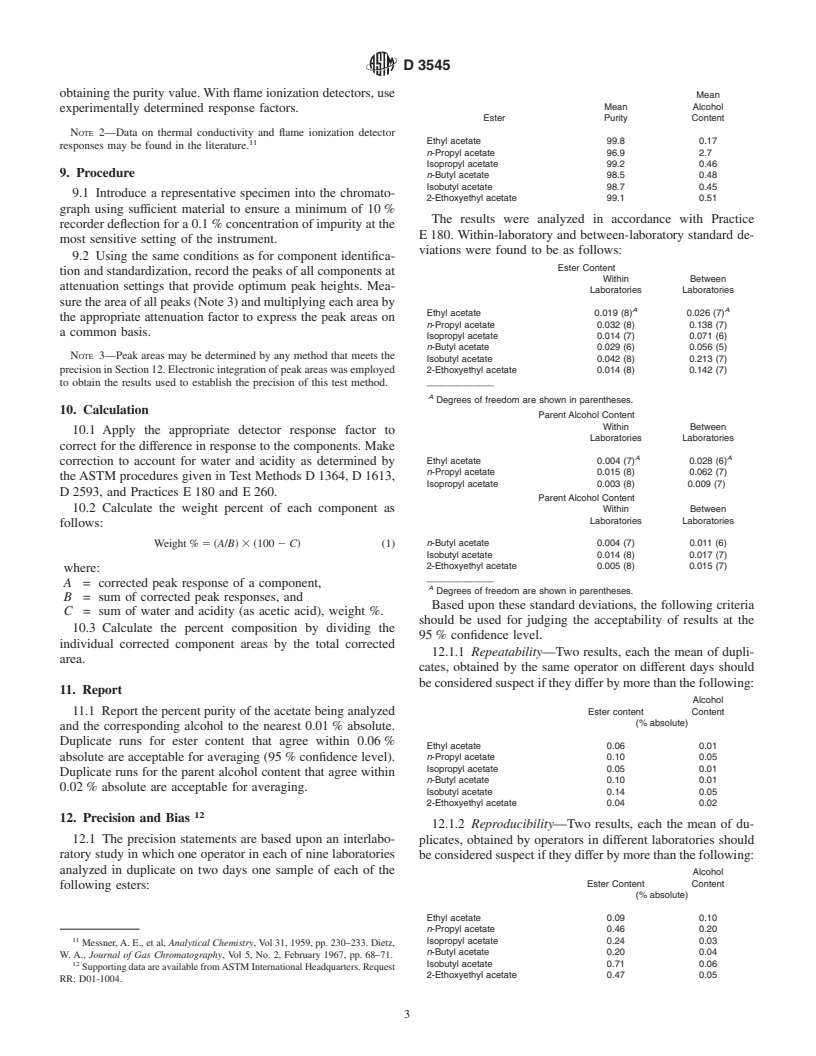 ASTM D3545-02 - Standard Test Method for Alcohol Content and Purity of Acetate Esters by Gas Chromatography