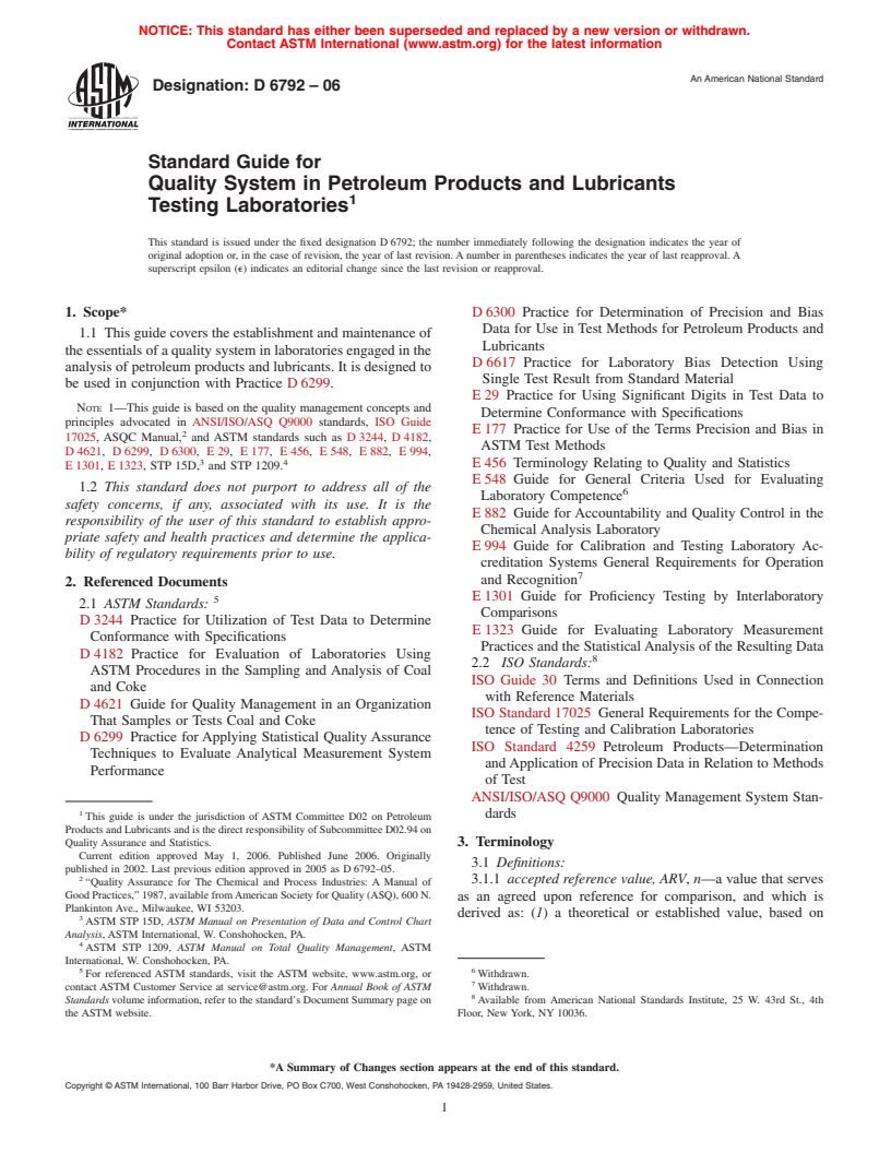 ASTM D6792-06 - Standard Guide for Quality System in Petroleum Products and Lubricants Testing Laboratories