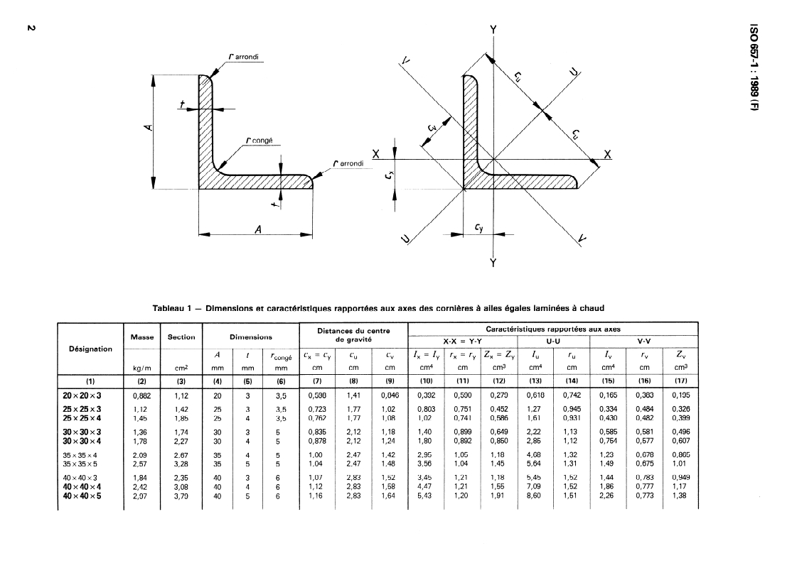 ISO 657-1:1989 ISO 657-1:1989 - Profilés en acier laminés à chaud — Partie 1: Cornières à ailes égales — Dimensions
Released:7/13/1989 - Page 4 preview