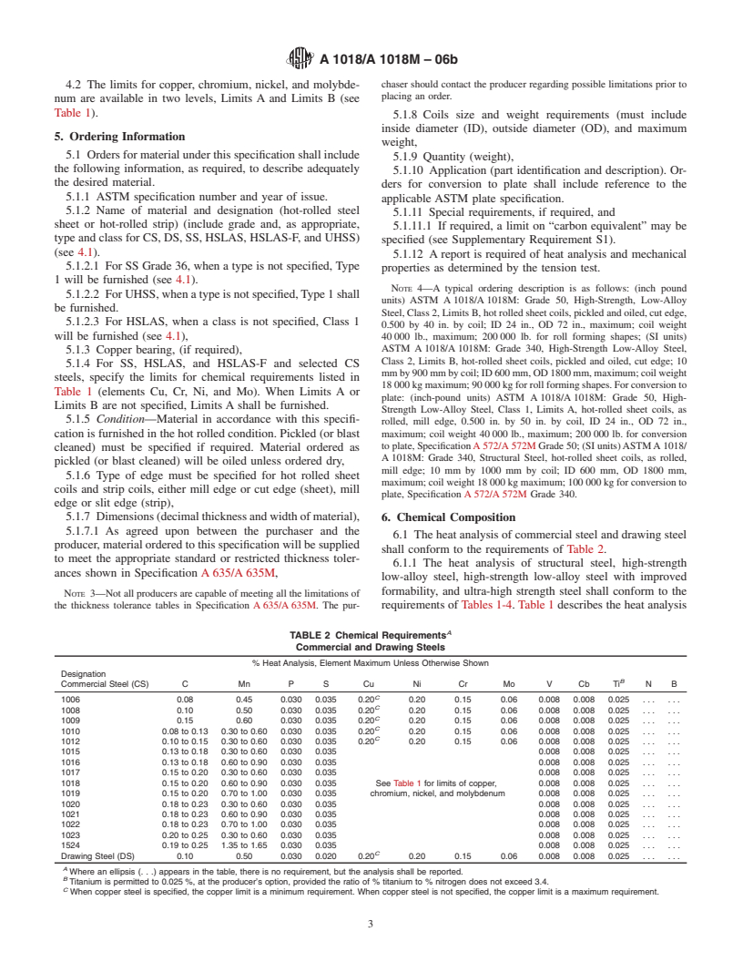 ASTM A1018/A1018M-06b - Standard Specification for Steel, Sheet and Strip, Heavy-Thickness Coils, Hot-Rolled, Carbon, Commercial, Drawing, Structural, High-Strength Low-Alloy, High-Strength Low-Alloy with Improved Formability, and Ultra-High Strength Steel