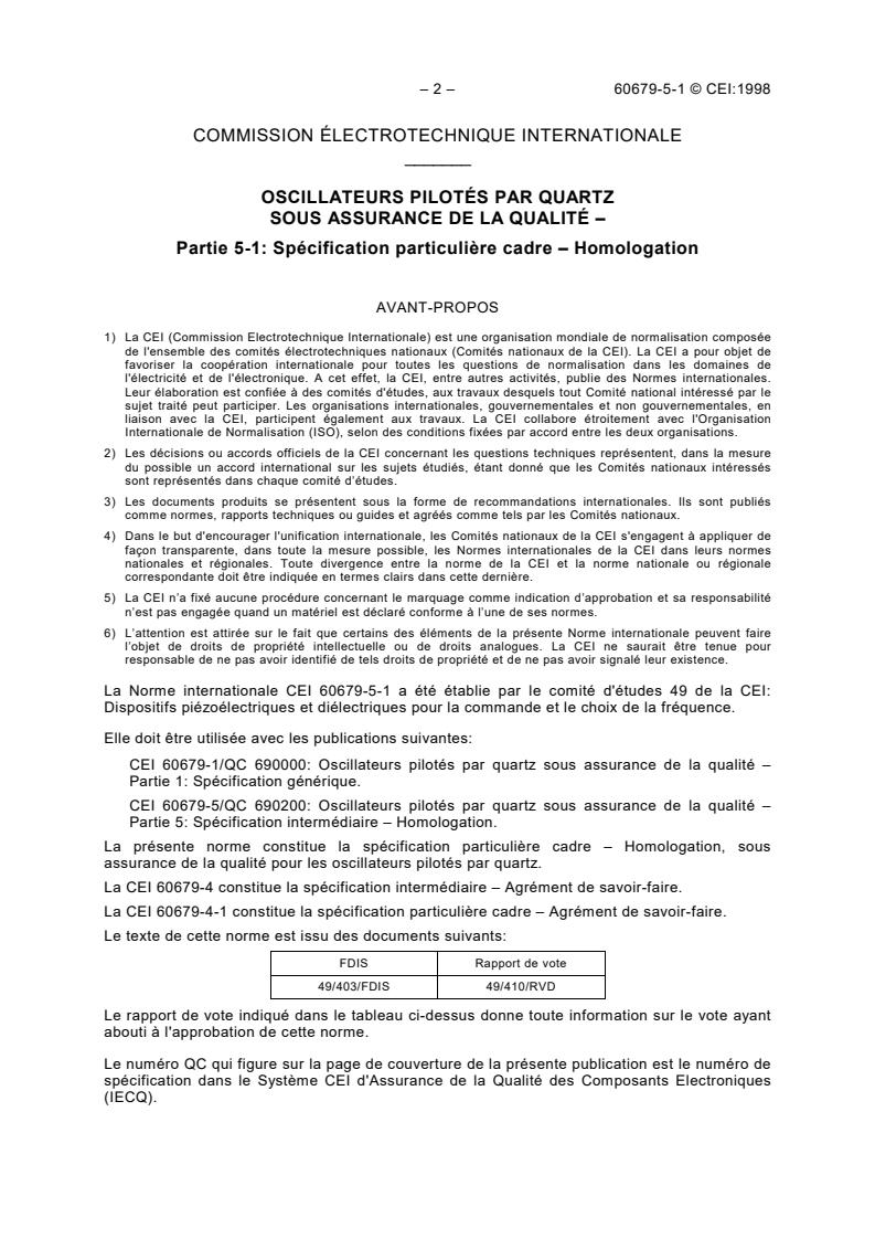 IEC 60679-5-1:1998 IEC 60679-5-1:1998 - Quartz crystal controlled oscillators of assessed quality - Part 5-1: Blank detail specification - Qualification approval - Page 4 preview