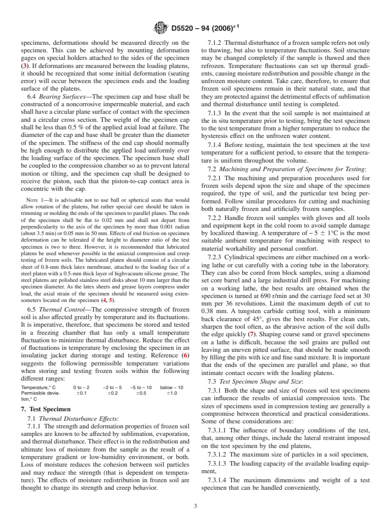 ASTM D5520-94(2006)e1 - Standard Test Method for Laboratory Determination of Creep Properties of Frozen Soil Samples by Uniaxial Compression