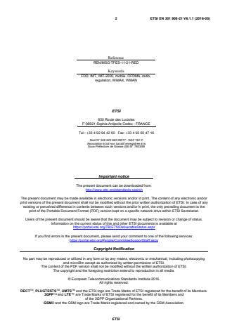 SIST EN 301 908-21 V6.1.1:2016 ETSI EN 301 908-21 V6.1.1 (2016-05) - IMT cellular networks; Harmonised Standard covering the essential requirements of article 3.2 of the Directive 2014/53/EU; Part 21: OFDMA TDD WMAN (Mobile WiMAXTM) FDD User Equipment (UE) - Page 2 preview