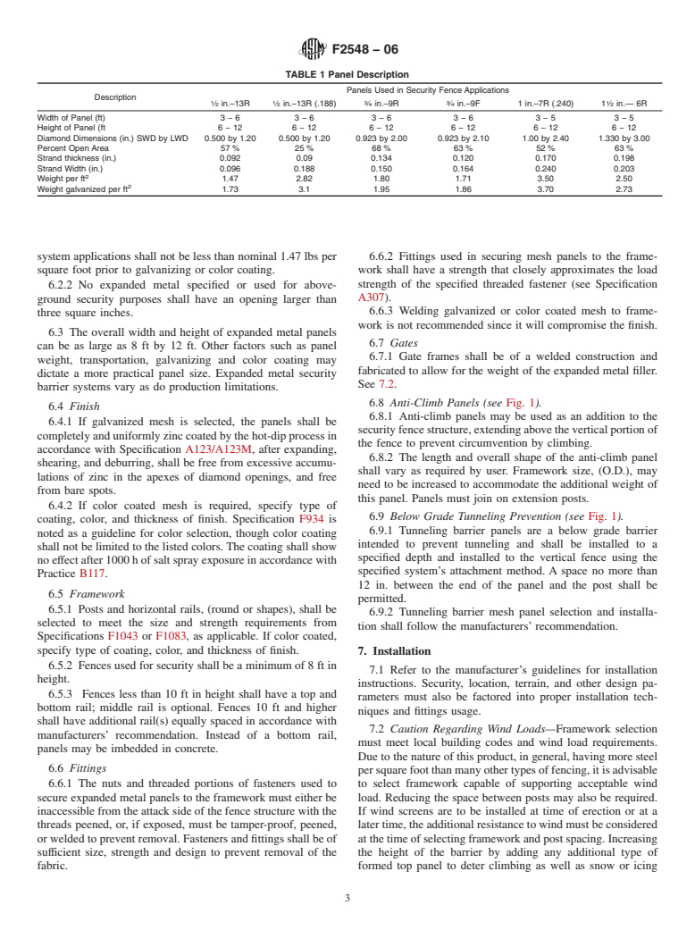 ASTM F2548-06 - Standard Specification for Expanded Metal Fence Systems for Security Purposes