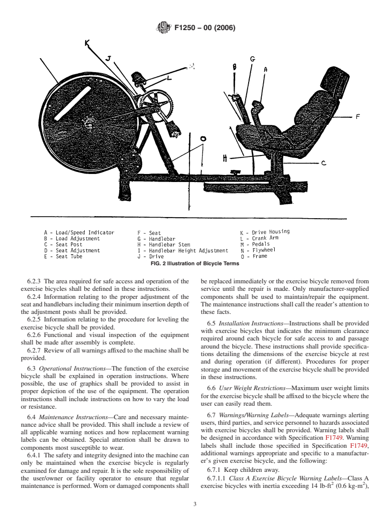 ASTM F1250-00(2006) - Standard Safety Specification for Stationary Exercise Bicycles