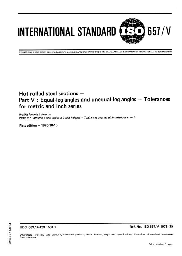 ISO 657-5:1976 - Hot-rolled steel sections — Part 5: Equal-leg angles and  unequal-leg angles —