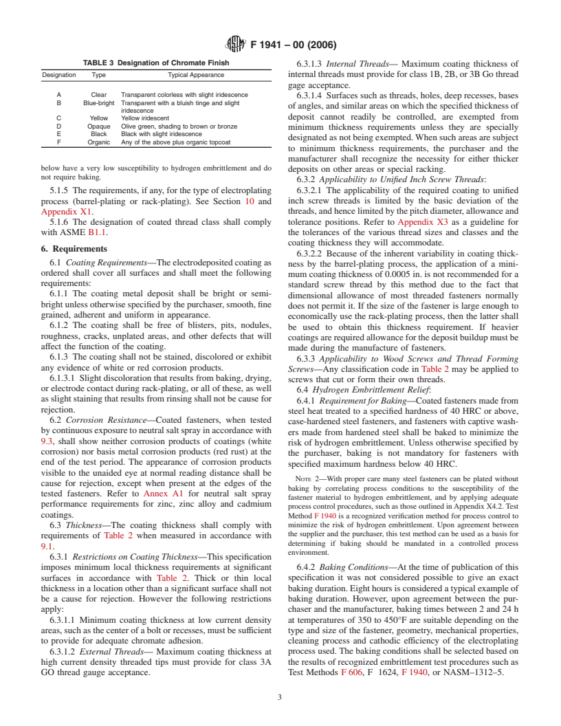 ASTM F1941-00(2006) - Standard Specification for Electrodeposited Coatings on Threaded Fasteners (Unified Inch Screw Threads (UN/UNR))