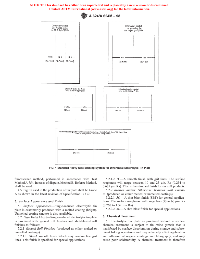 ASTM A624/A624M-98 - Standard Specification for Tin Mill Products, Electrolytic Tin Plate, Single Reduced