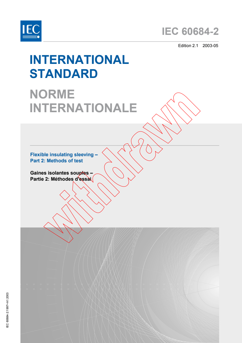 IEC 60684-2:1997+AMD1:2003 CSV - Flexible insulating sleeving - Part 2: Methods of test
Released:5/27/2003
Isbn:2831870178