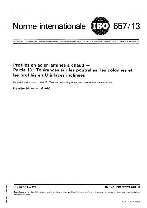 ISO 657-13:1981 - Hot-rolled steel sections — Part 13: Tolerances on