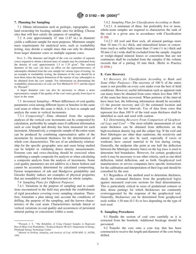 ASTM D5192-99(2004)e1 - Standard Practice for Collection of Coal Samples from Core