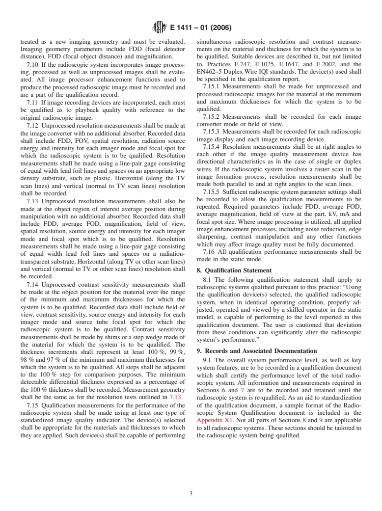 ASTM E1411-01(2006) - Standard Practice for Qualification of Radioscopic Systems