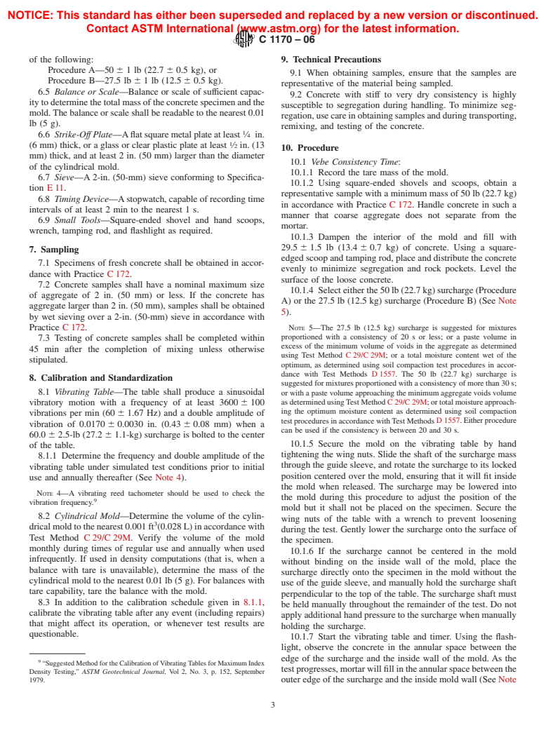 ASTM C1170-06 - Standard Test Method for Determining Consistency and Density of Roller-Compacted Concrete Using a Vibrating Table