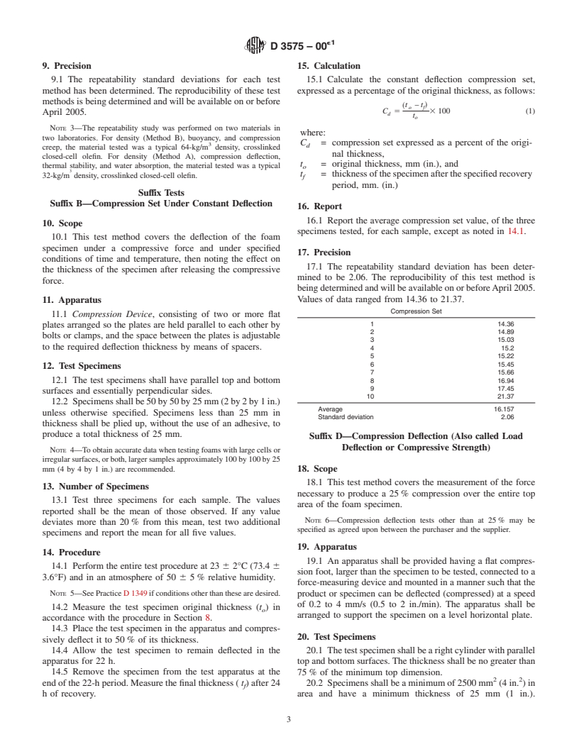 ASTM D3575-00e1 - Standard Test Methods for Flexible Cellular Materials Made From Olefin Polymers