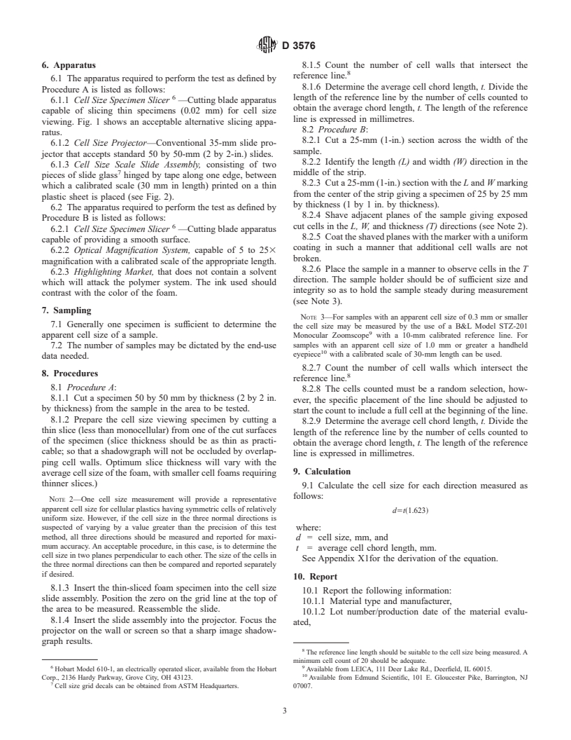 ASTM D3576-98 - Standard Test Method for Cell Size of Rigid Cellular Plastics