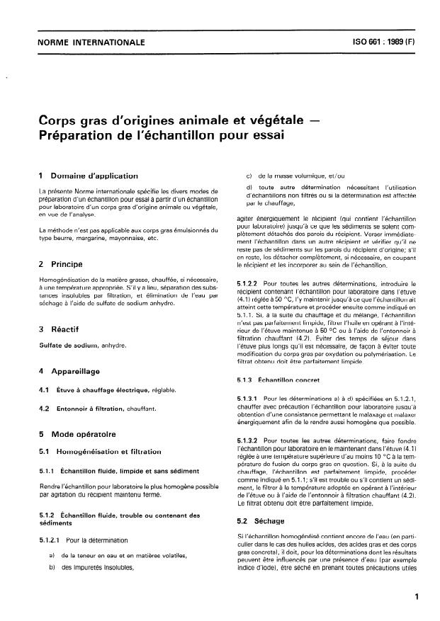 ISO 661:1989 - Corps gras d'origines animale et végétale -- Préparation de l'échantillon pour essai