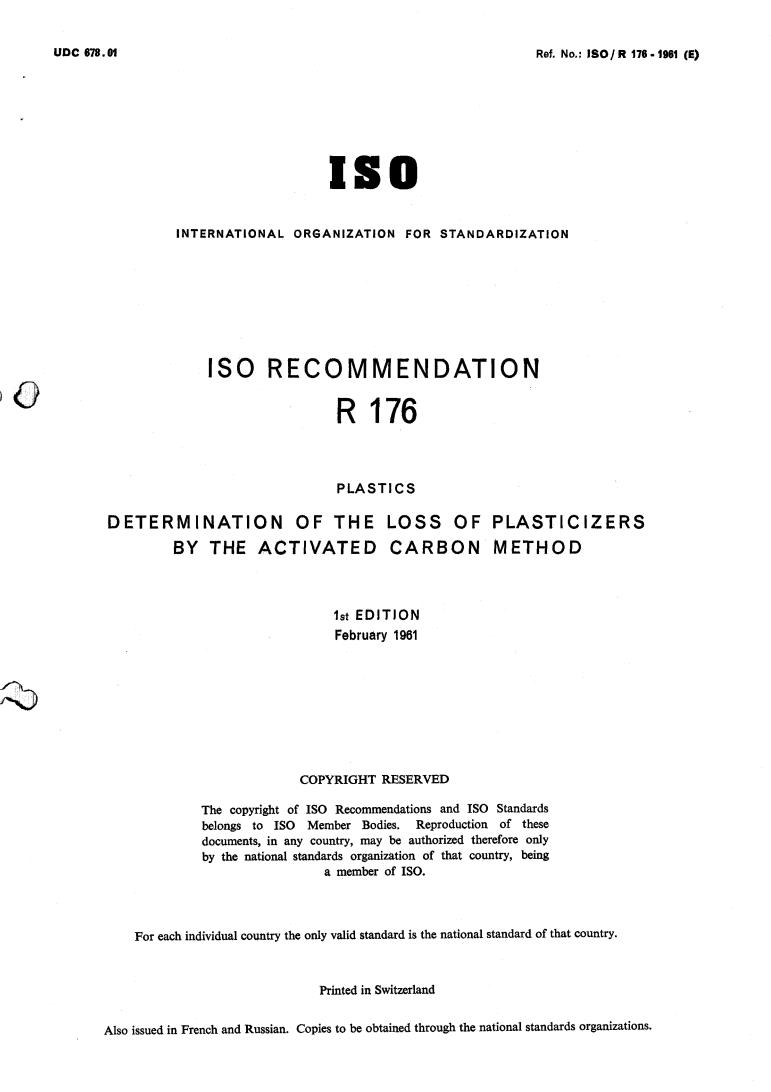 ISO/R 176:1961 - Title missing - Legacy paper document
Released:1/1/1961