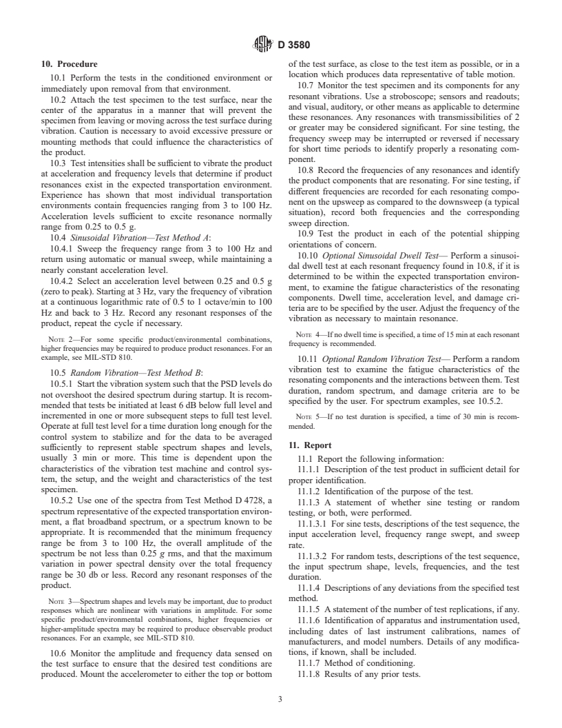 ASTM D3580-95(1999) - Standard Test Methods for Vibration (Vertical Linear Motion) Test of Products