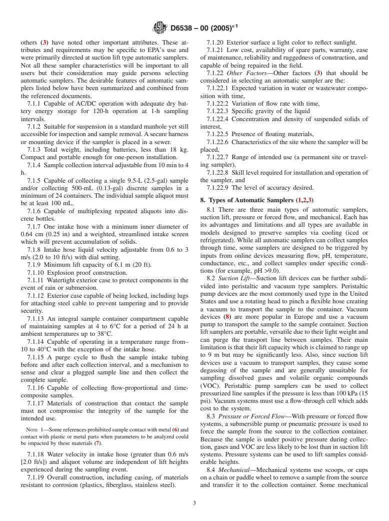 ASTM D6538-00(2005)e1 - Standard Guide for Sampling Wastewater With Automatic Samplers