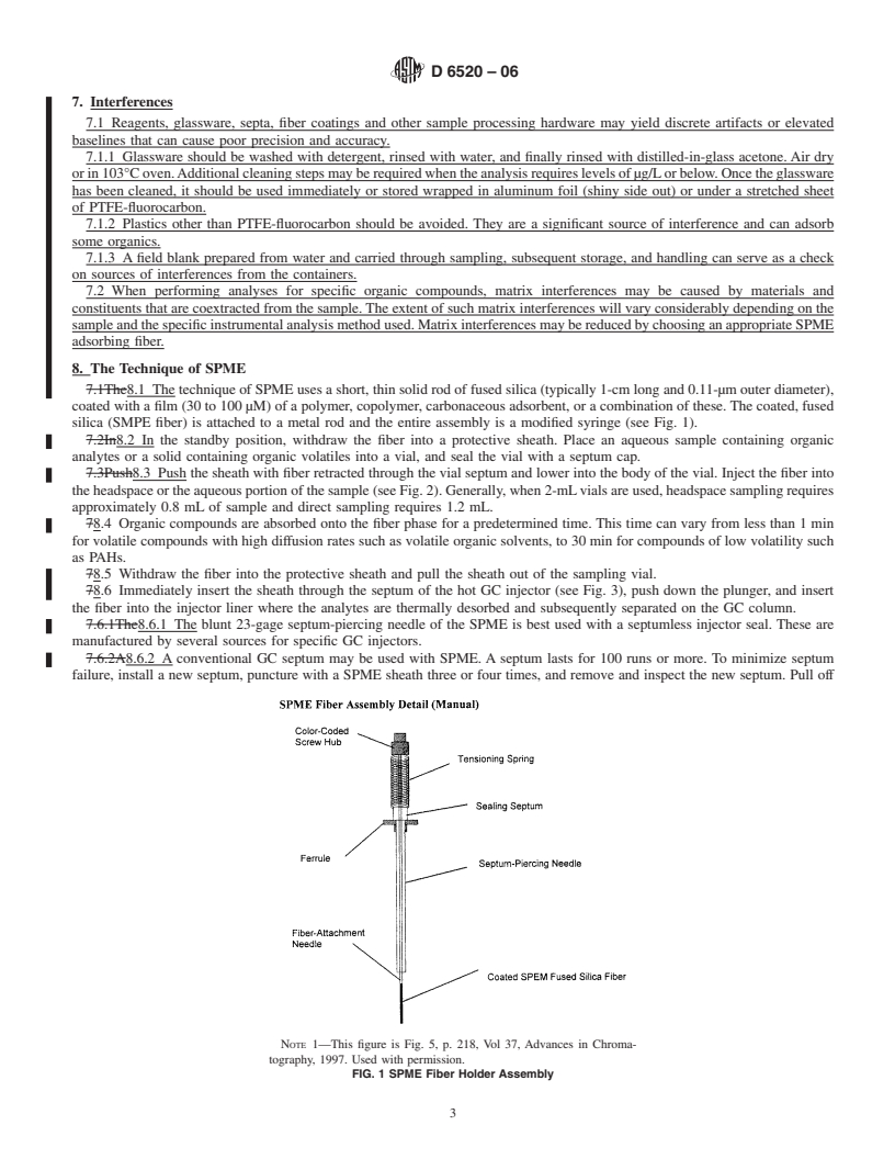 REDLINE ASTM D6520-06 - Standard Practice for the Solid Phase Micro Extraction (SPME) of Water and its Headspace for the Analysis of Volatile and Semi-Volatile Organic Compounds