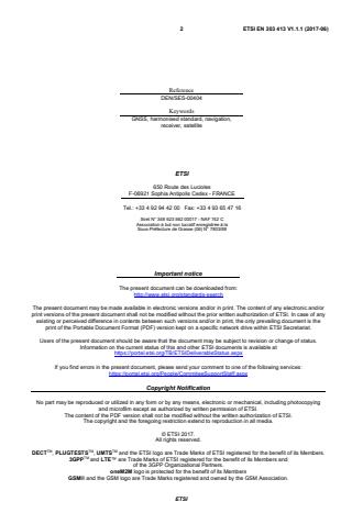 SIST EN 303 413 V1.1.1:2017 ETSI EN 303 413 V1.1.1 (2017-06) - Satellite Earth Stations and Systems (SES); Global Navigation Satellite System (GNSS) receivers; Radio equipment operating in the 1 164 MHz to 1 300 MHz and 1 559 MHz to 1 610 MHz frequency bands; Harmonised Standard covering the essential requirements of article 3.2 of Directive 2014/53/EU - Page 2 preview