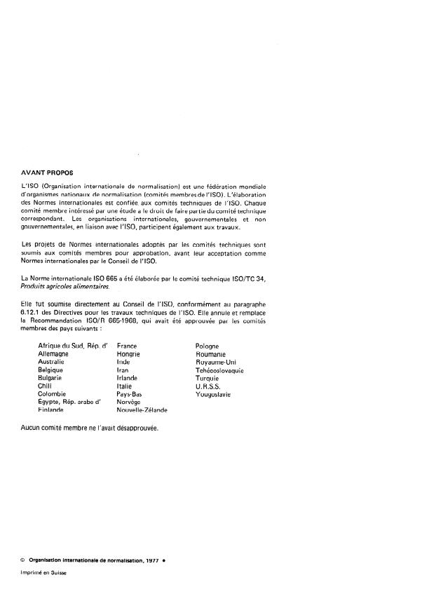 ISO 665:1977 ISO 665:1977 - Graines oléagineuses -- Détermination de la teneur en eau et matieres volatiles - Page 2 preview