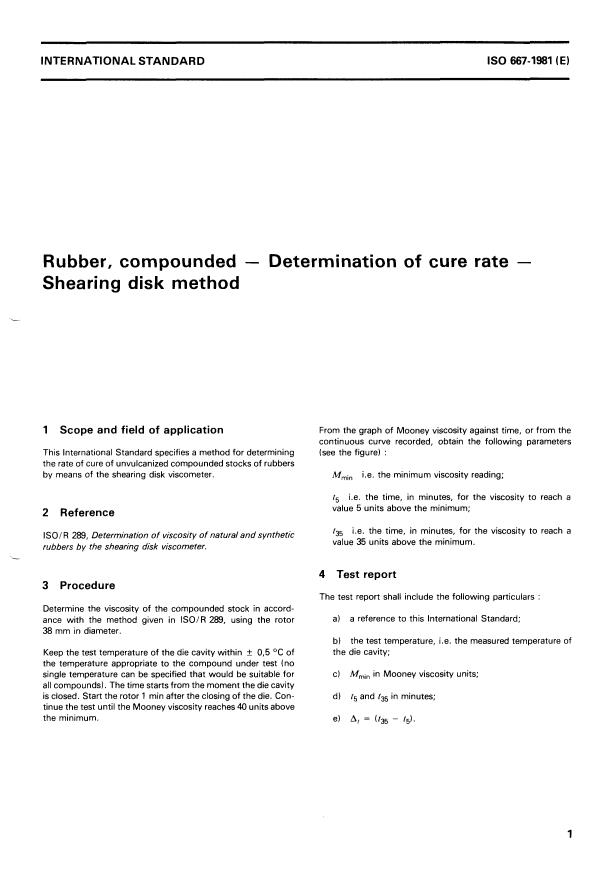 ISO 667:1981 - Rubber, compounded -- Determination of cure rate -- Shearing disk method