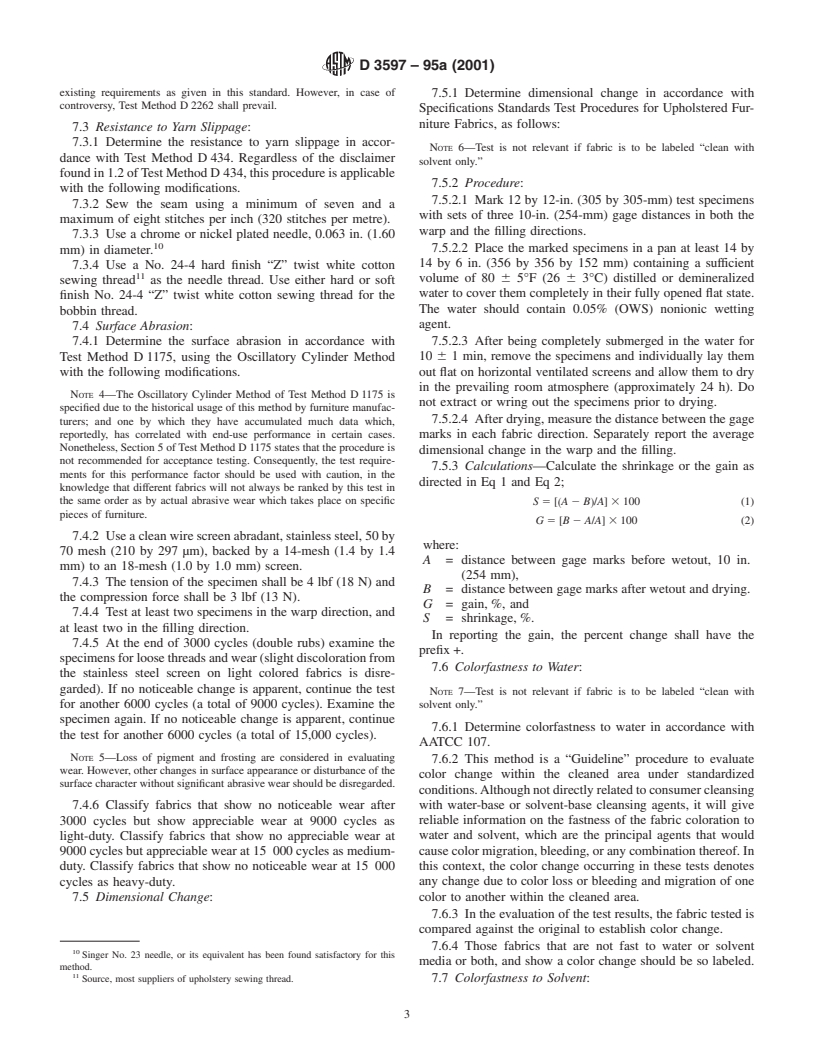 ASTM D3597-95a(2001) - Standard Specification for Woven Upholstery Fabrics-Plain, Tufted, or Flocked