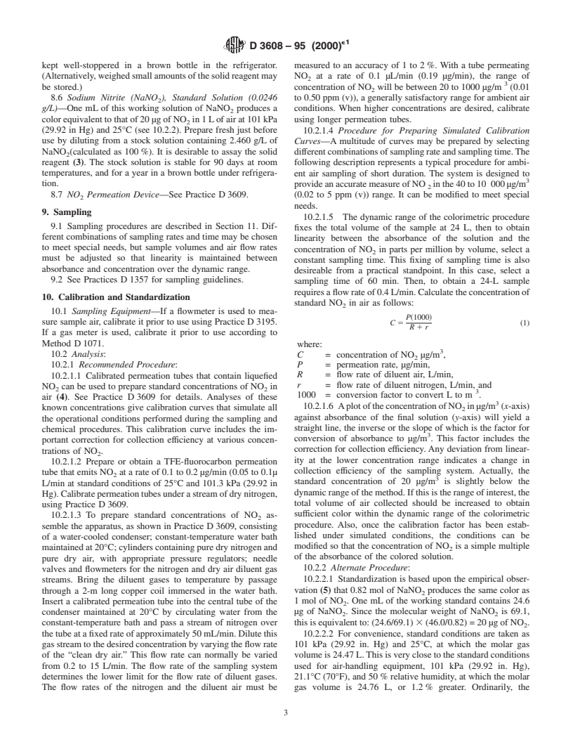 ASTM D3608-95(2000)e1 - Standard Test Method for Nitrogen Oxides (Combined) Content in the Atmosphere by the Griess-Saltzman Reaction