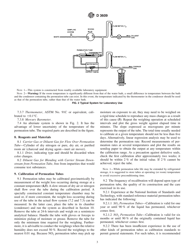 ASTM D3609-00 - Standard Practice for Calibration Techniques Using Permeation Tubes