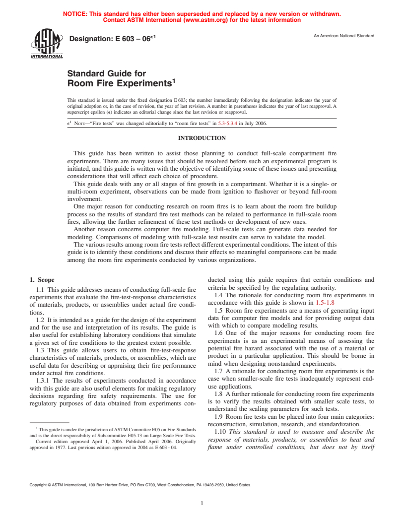 ASTM E603-06e1 - Standard Guide for Room Fire Experiments