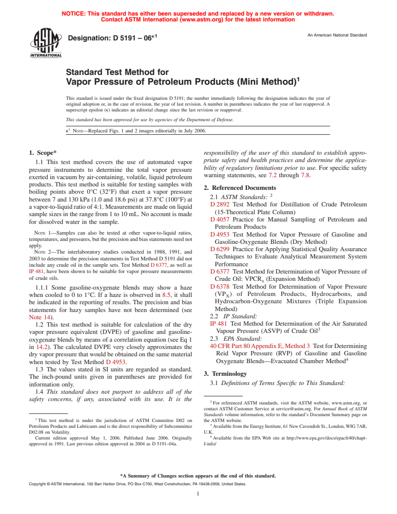 ASTM D5191-06e1 - Standard Test Method for Vapor Pressure of Petroleum Products (Mini Method)