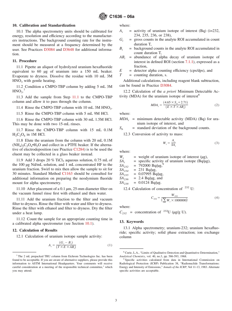 ASTM C1636-06a - Standard Guide for the Determination of Uranium-232 in Uranium Hexafluoride