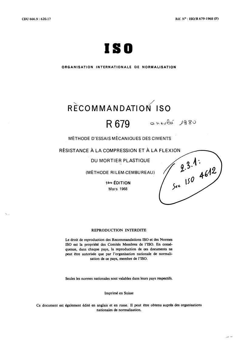 ISO/R 679:1968 - Withdrawal of ISO/R 679-1968
Released:3/1/1968