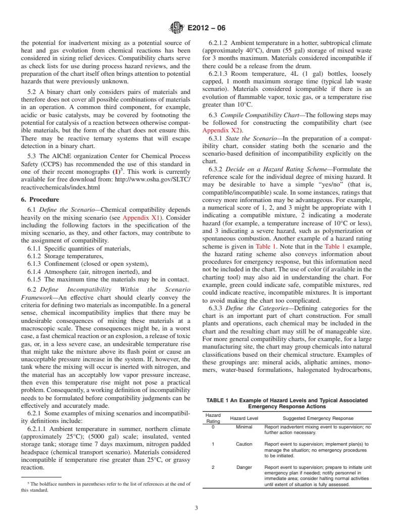 ASTM E2012-06 - Standard Guide for the Preparation of a Binary Chemical Compatibility Chart