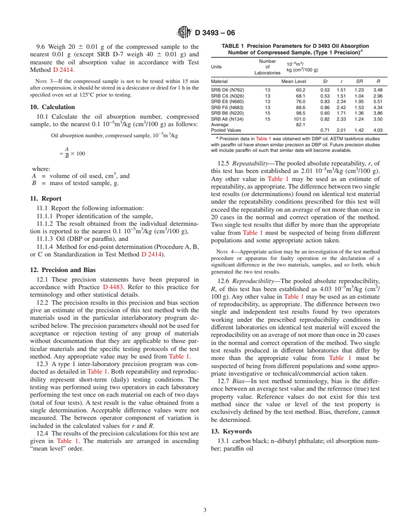 ASTM D3493-06 - Standard Test Method for Carbon Black-Oil Absorption Number of Compressed Sample (COAN)